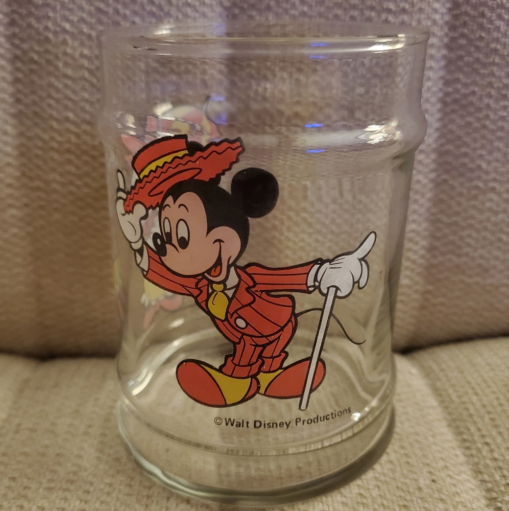 Vintage Walt Disney Victorian Mickey Minnie Mouse Glass Clear Candy Jar NO Lid